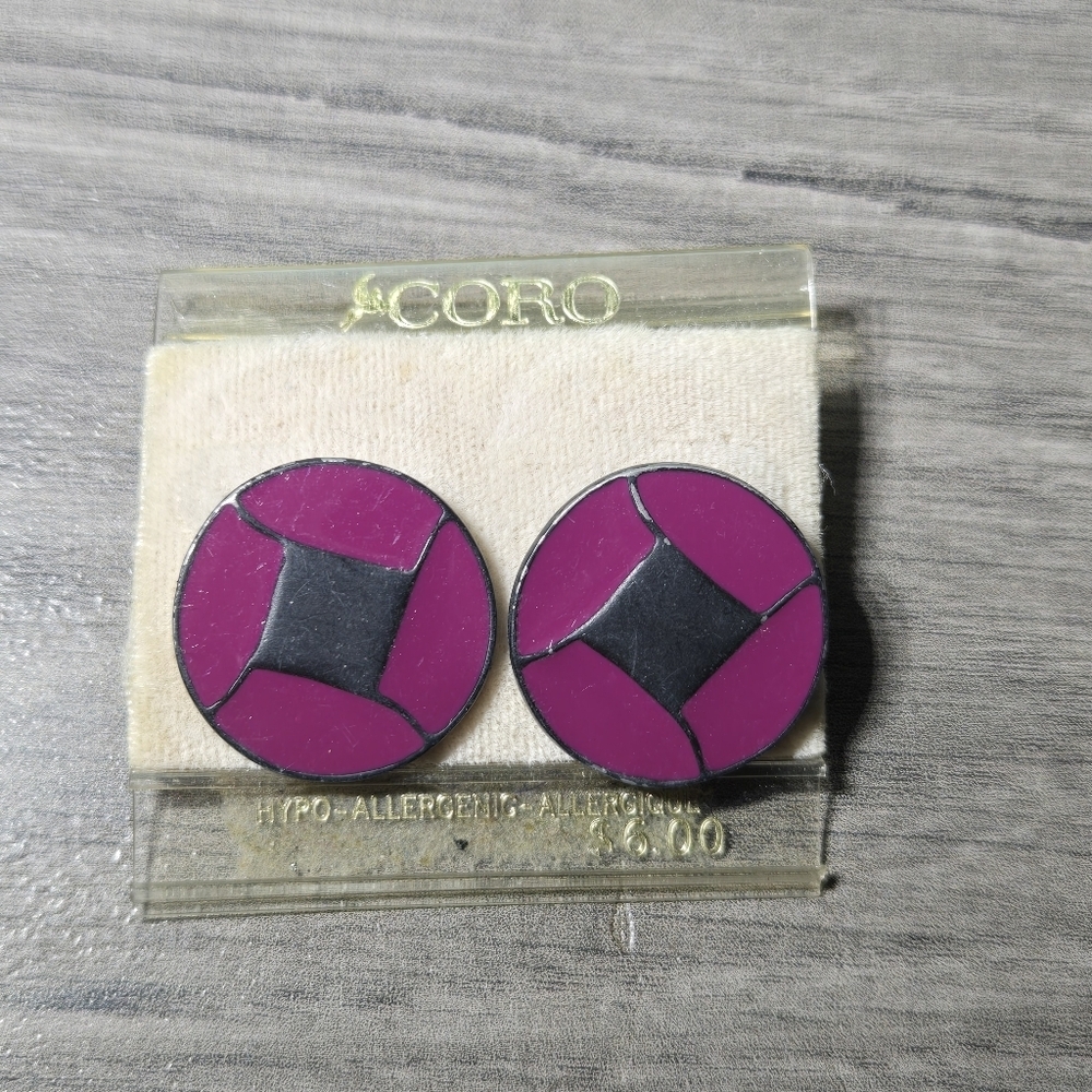 Coro Magenta and Black Round Earrings